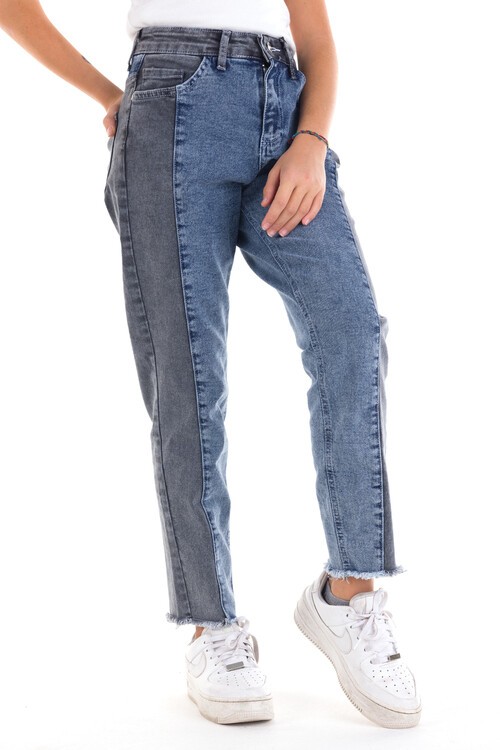 Kız Çocuk MaviSiyah Jean Pantolon 7-14 Yaş 13897