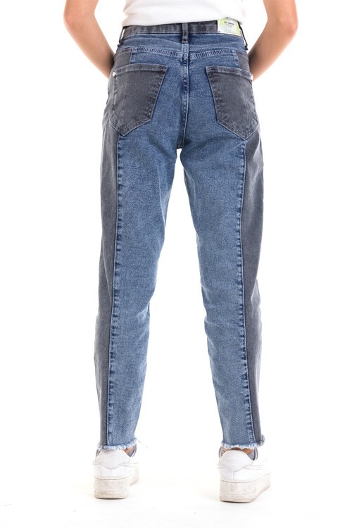 Kız Çocuk MaviSiyah Jean Pantolon 7-14 Yaş 13897