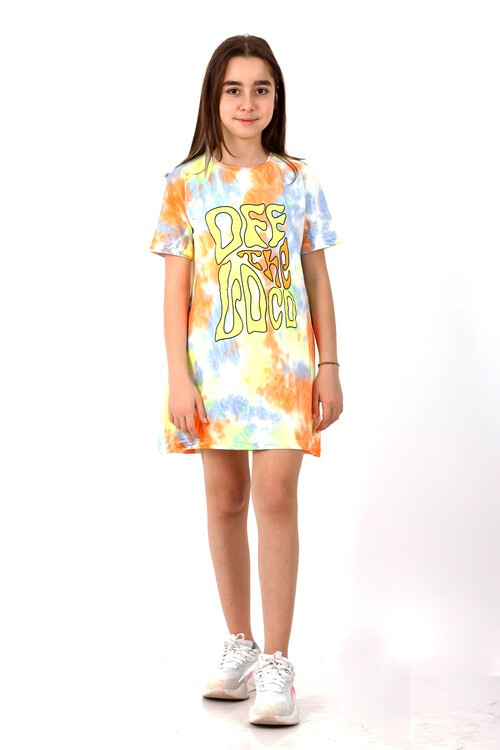 Kız Çocuk Off Baskılı Batik Tunik Elbise 10-15 Yaş 13958