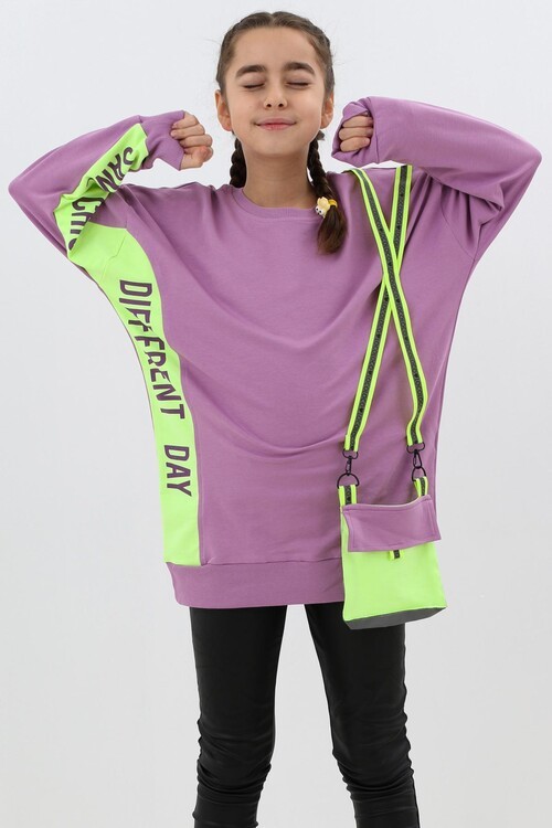 Kız Çocuk Oversize Çantalı Sweatshirt 9-14 Yaş 13995