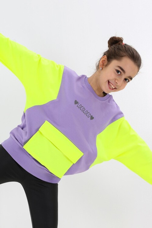 Kız Çocuk Oversize Cepli Sweatshirt 9-14 Yaş 13997