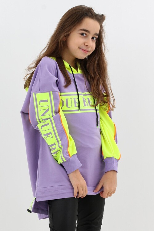 Kız Çocuk Oversize Kapşonlu Sweatshirt 9-14 Yaş 14044