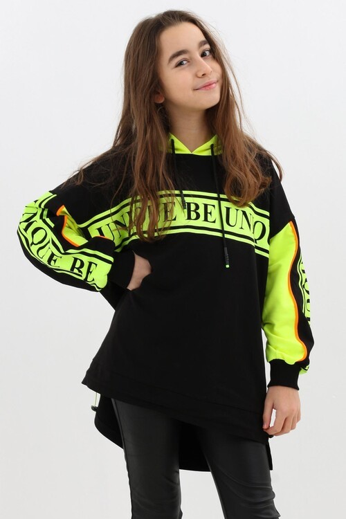 Kız Çocuk Oversize Kapşonlu Sweatshirt 9-14 Yaş 14044