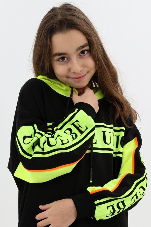 Kız Çocuk Oversize Kapşonlu Sweatshirt 9-14 Yaş 14044