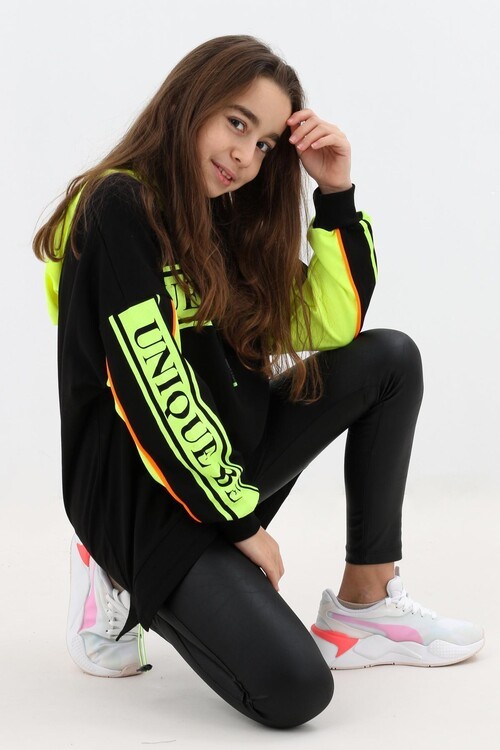 Kız Çocuk Oversize Kapşonlu Sweatshirt 9-14 Yaş 14044