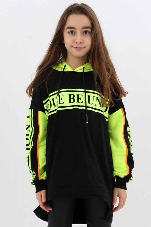 Kız Çocuk Oversize Kapşonlu Sweatshirt 9-14 Yaş 14044