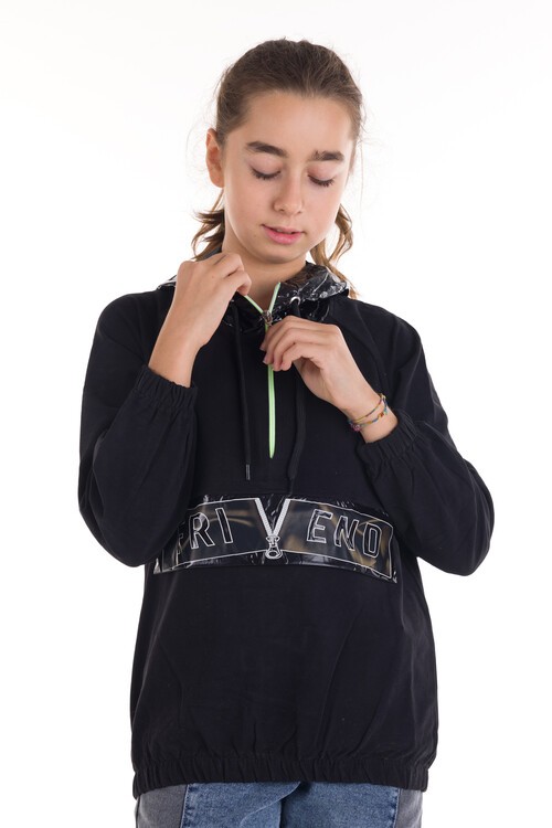 Kız Çocuk Paraşütlü Fermuarlı Kapşonlu Sweatshirt 14179