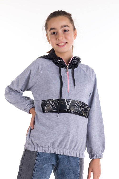 Kız Çocuk Paraşütlü Fermuarlı Kapşonlu Sweatshirt 14179