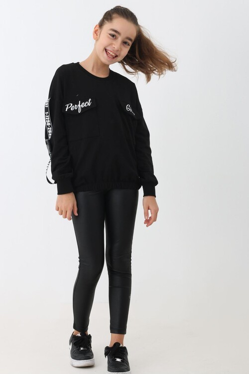 Kız Çocuk Perfect Yazı Baskılı Oversize Sweatshirt 14174