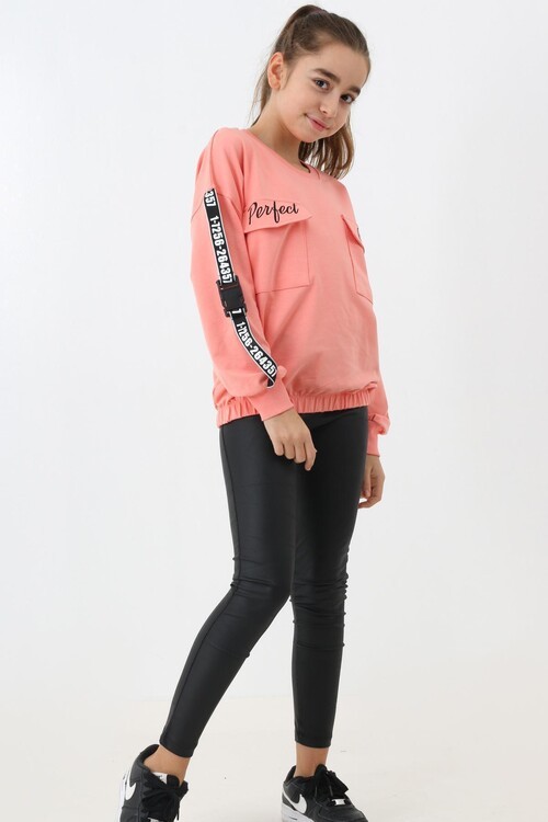 Kız Çocuk Perfect Yazı Baskılı Oversize Sweatshirt 14174