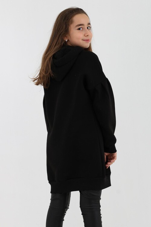 Kız Çocuk Pul Detaylı Kapşonlu Sweatshirt 14136