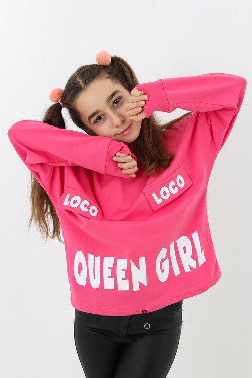 Kız Çocuk Quenn Yazı Baskılı Sweatshirt 9-14 Yaş 14041