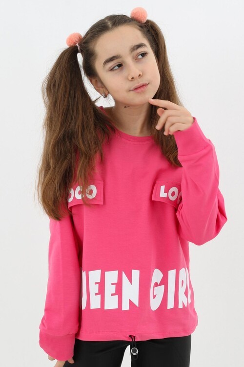 Kız Çocuk Quenn Yazı Baskılı Sweatshirt 9-14 Yaş 14041