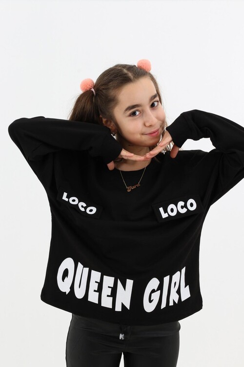 Kız Çocuk Quenn Yazı Baskılı Sweatshirt 9-14 Yaş 14041