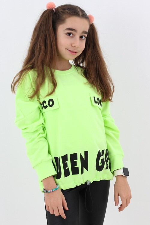 Kız Çocuk Quenn Yazı Baskılı Sweatshirt 9-14 Yaş 14041