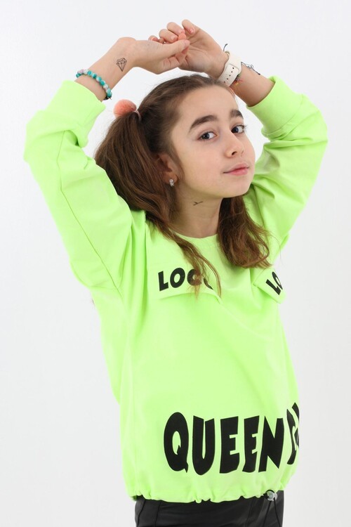 Kız Çocuk Quenn Yazı Baskılı Sweatshirt 9-14 Yaş 14041