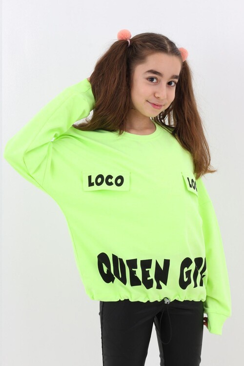 Kız Çocuk Quenn Yazı Baskılı Sweatshirt 9-14 Yaş 14041