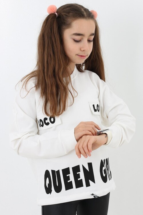 Kız Çocuk Quenn Yazı Baskılı Sweatshirt 9-14 Yaş 14041