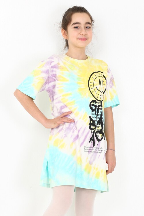 Kız Çocuk Smile Baskılı Batik Tunik 10-15 Yaş 13946