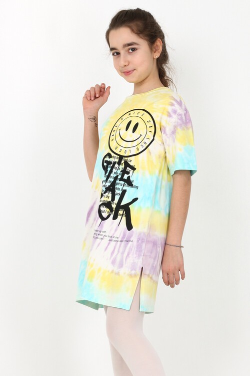 Kız Çocuk Smile Baskılı Batik Tunik 10-15 Yaş 13946