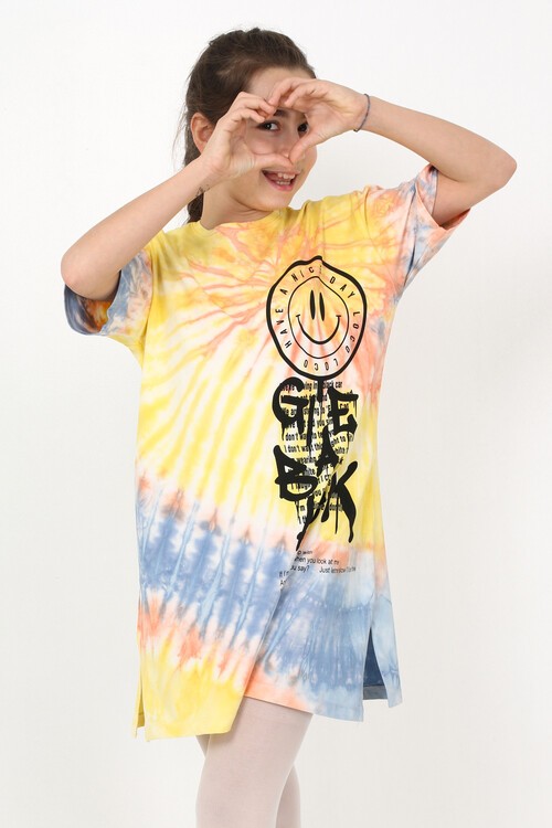Kız Çocuk Smile Baskılı Batik Tunik 10-15 Yaş 13946