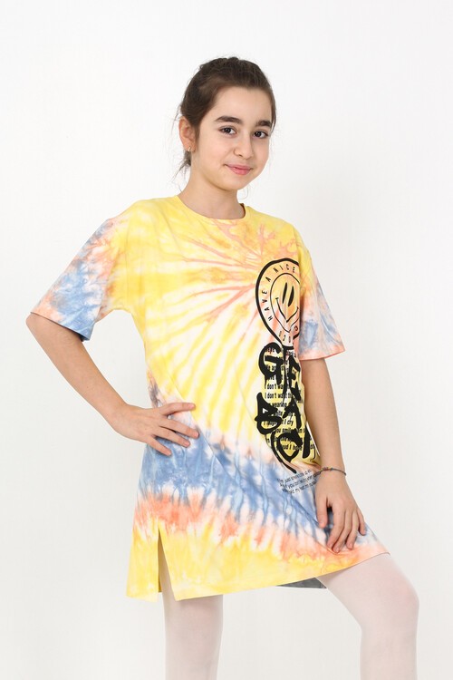 Kız Çocuk Smile Baskılı Batik Tunik 10-15 Yaş 13946
