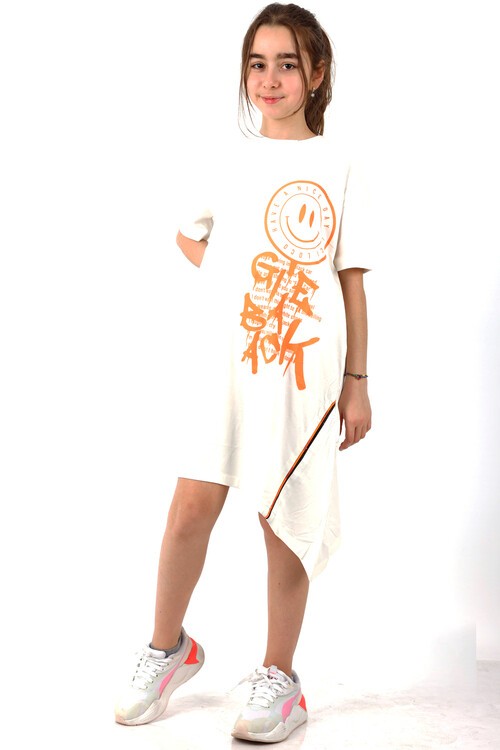 Kız Çocuk Smile Baskılı Tunik Elbise 10-15 Yaş 13950