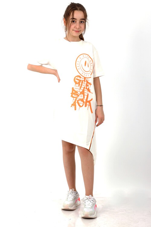 Kız Çocuk Smile Baskılı Tunik Elbise 10-15 Yaş 13950