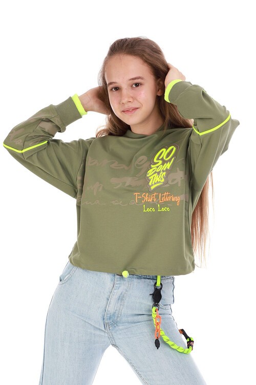Kız Çocuk So Yazı Baskılı Sweatshirt 10-15 Yaş 14102