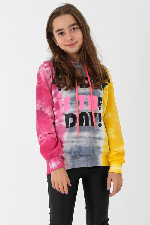 Kız Çocuk Today Yazı Baskılı Kapşonlu Sweatshirt 14133