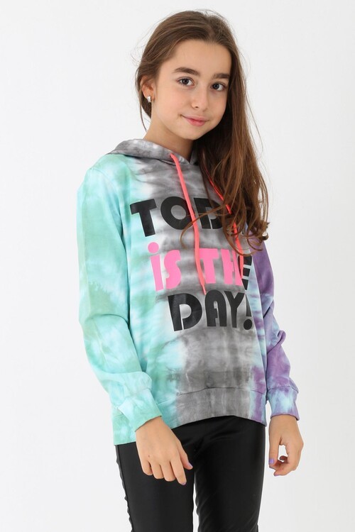 Kız Çocuk Today Yazı Baskılı Kapşonlu Sweatshirt 14133