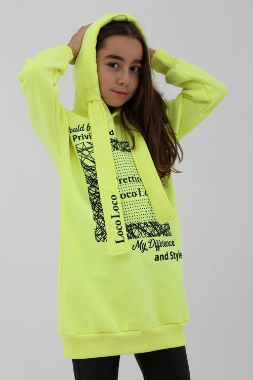 Kız Çocuk Tunik Kapşonlu Sweatshirt 9-14 Yaş 14052