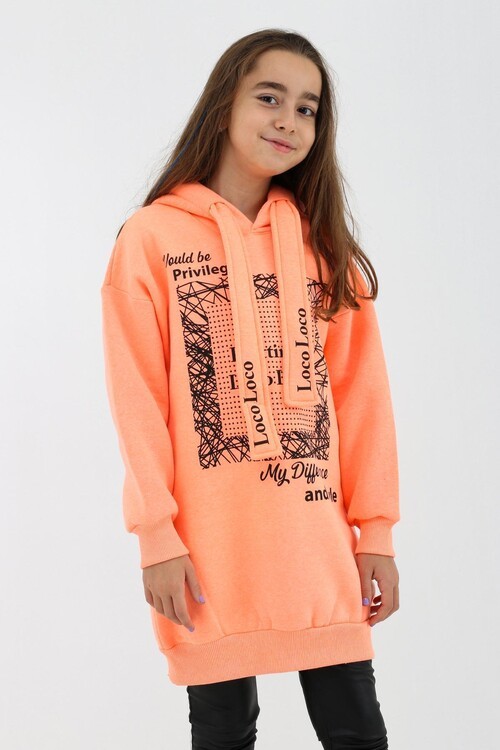 Kız Çocuk Tunik Kapşonlu Sweatshirt 9-14 Yaş 14052