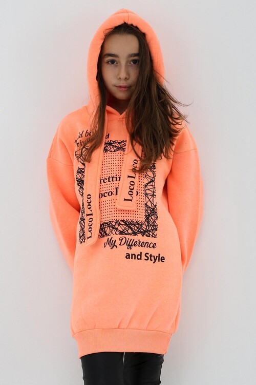 Kız Çocuk Tunik Kapşonlu Sweatshirt 9-14 Yaş 14052