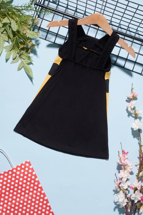 Kız Çocuk Uğur Böceği Detaylı Askılı Elbise 1-4 Yaş 14233