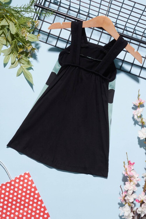 Kız Çocuk Uğur Böceği Detaylı Askılı Elbise 1-4 Yaş 14233