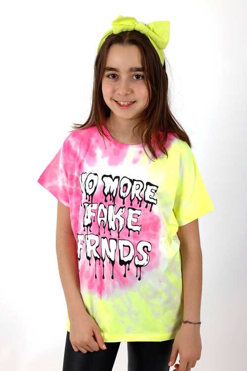 Kız Çocuk Yarasa Kol Batik Tshirt 10-15 Yaş 13983