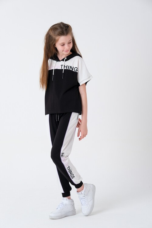 Kız Çocuk Yazı Baskı Kapüşonlu Takım 11-14 Yaş 13879