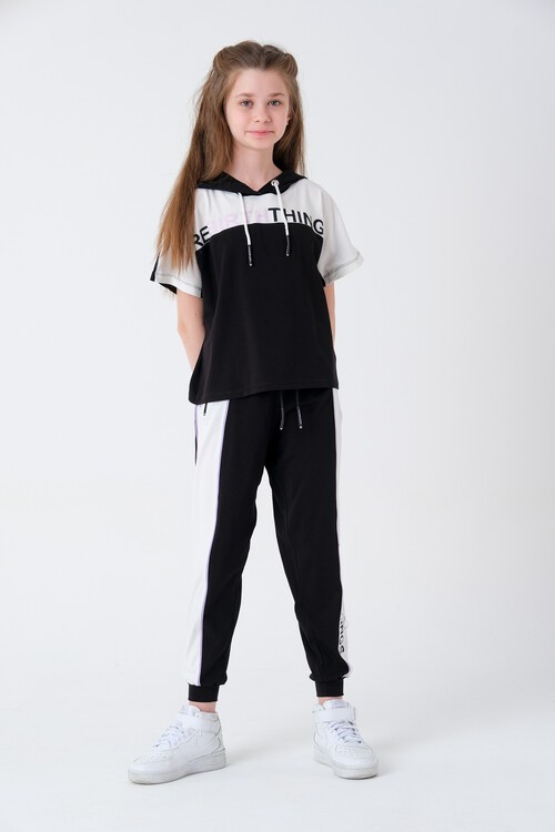 Kız Çocuk Yazı Baskı Kapüşonlu Takım 11-14 Yaş 13879