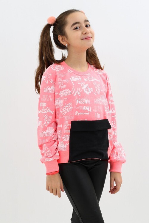 Kız Çocuk Yazı Baskılı Cepli Sweatshirt 9-14 Yaş 14122