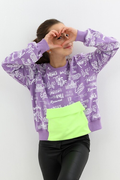 Kız Çocuk Yazı Baskılı Cepli Sweatshirt 9-14 Yaş 14122