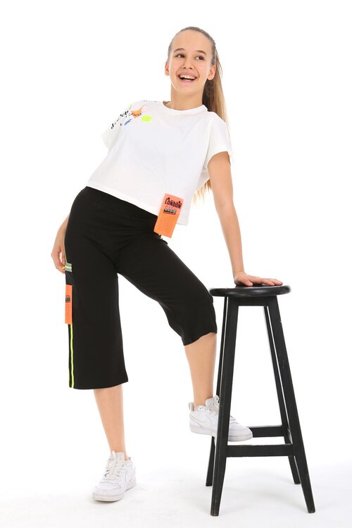 Kız Çocuk Yazı Baskılı Kaprili Tayt 10-15 Yaş 13889