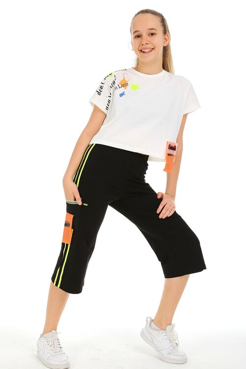 Kız Çocuk Yazı Baskılı Kaprili Tayt 10-15 Yaş 13889