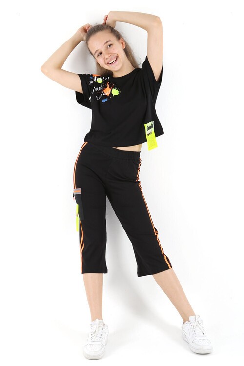 Kız Çocuk Yazı Baskılı Kaprili Tayt 10-15 Yaş 13889