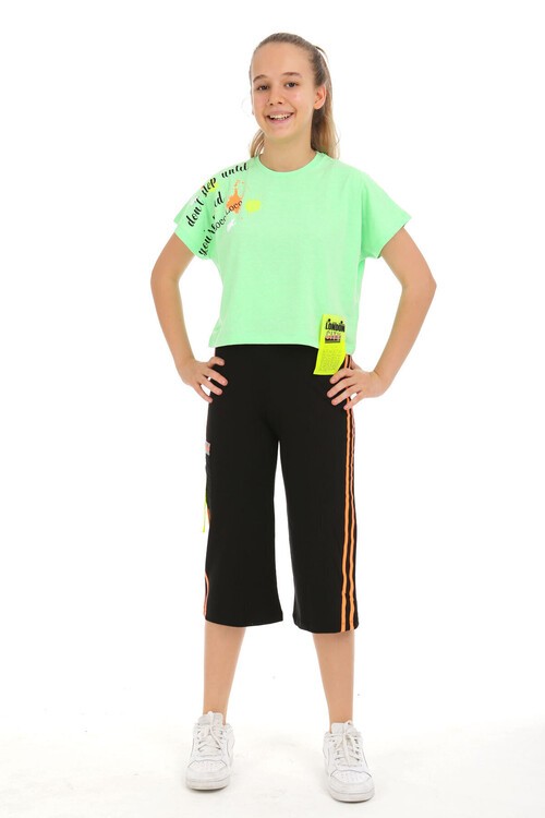 Kız Çocuk Yazı Baskılı Kaprili Tayt 10-15 Yaş 13889