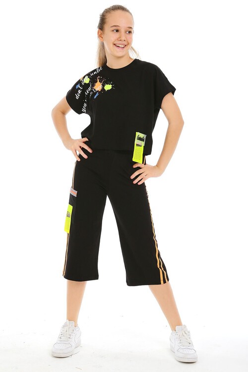 Kız Çocuk Yazı Baskılı Kaprili Tayt 10-15 Yaş 13889