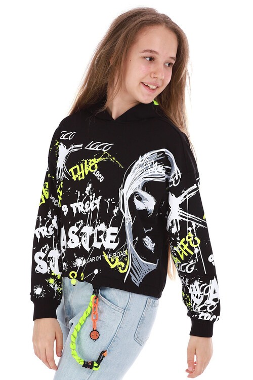 Kız Çocuk Yazı Baskılı Kapşonlu Sweatshirt 10-15 Yaş 13992