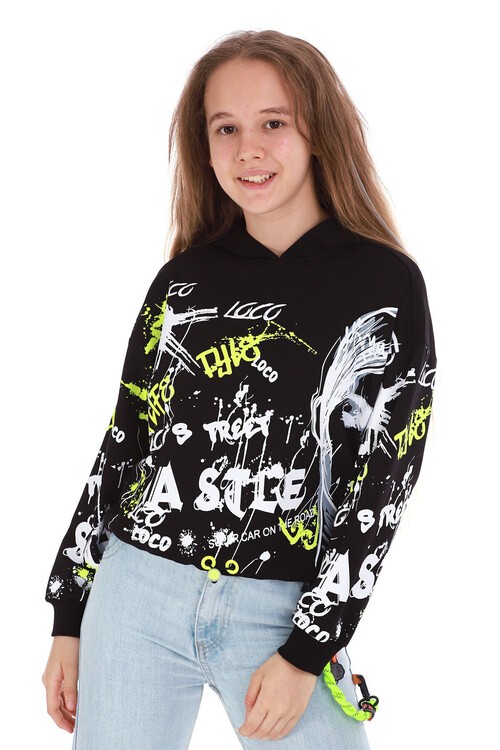 Kız Çocuk Yazı Baskılı Kapşonlu Sweatshirt 10-15 Yaş 13992