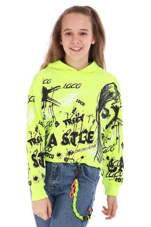 Kız Çocuk Yazı Baskılı Kapşonlu Sweatshirt 10-15 Yaş 13992