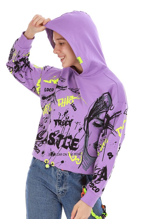 Kız Çocuk Yazı Baskılı Kapşonlu Sweatshirt 10-15 Yaş 13992